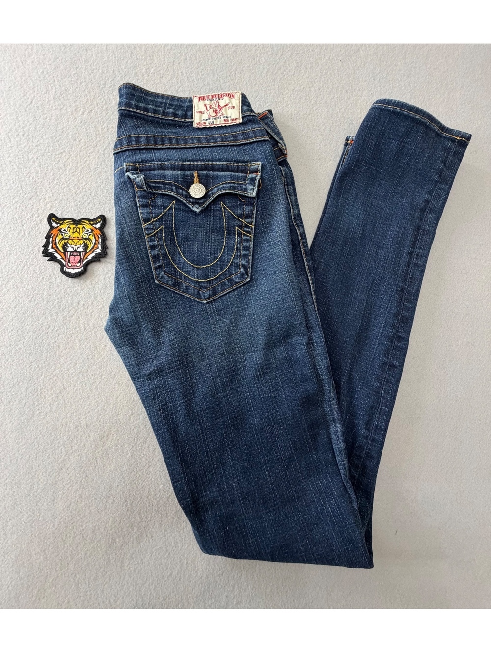 263/616 True Religion Women’s Julie Skinny Jeans 30 Blue Made USA World Tour